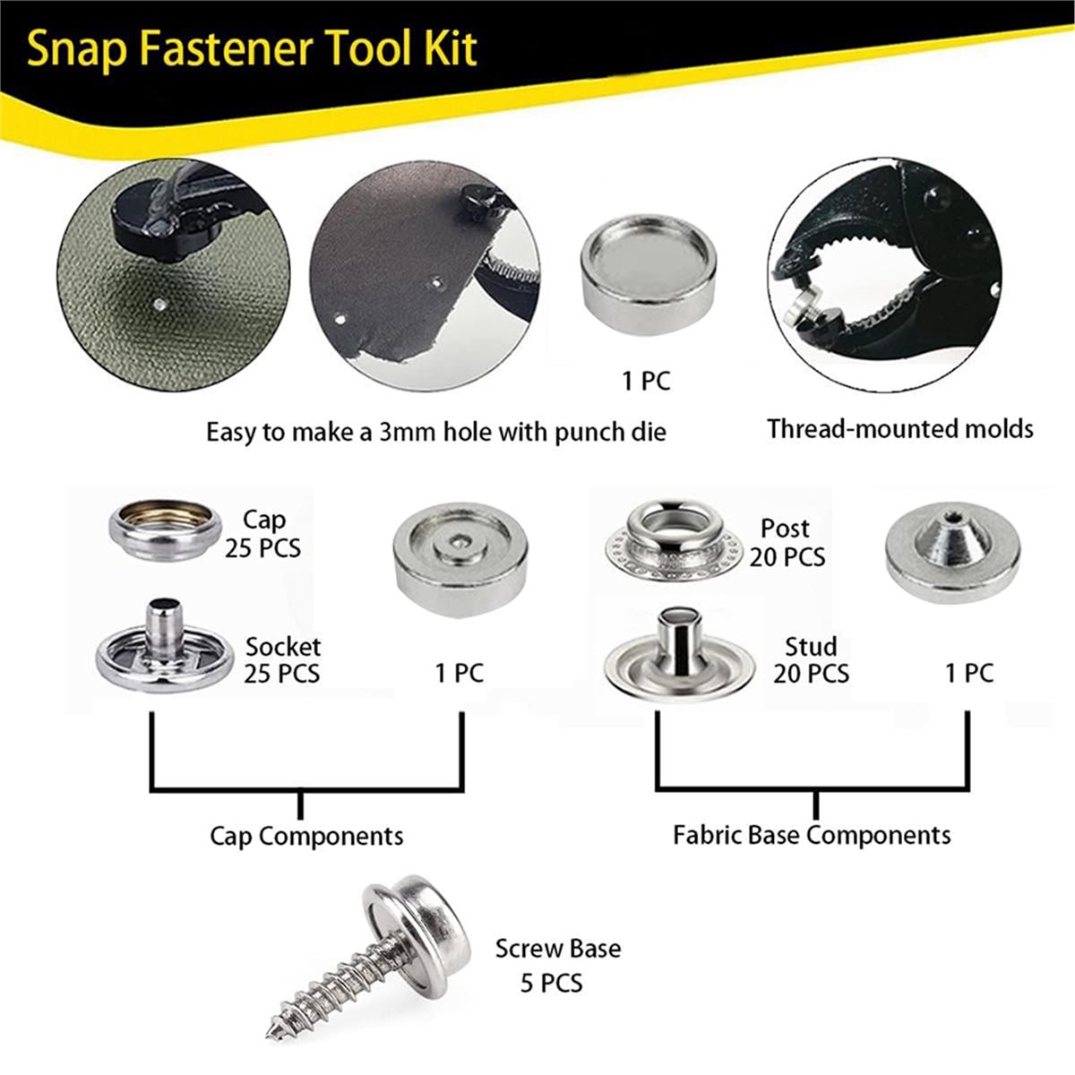Snap Plier Setter - 헤비 듀티 스냅 패스너 툴 키트