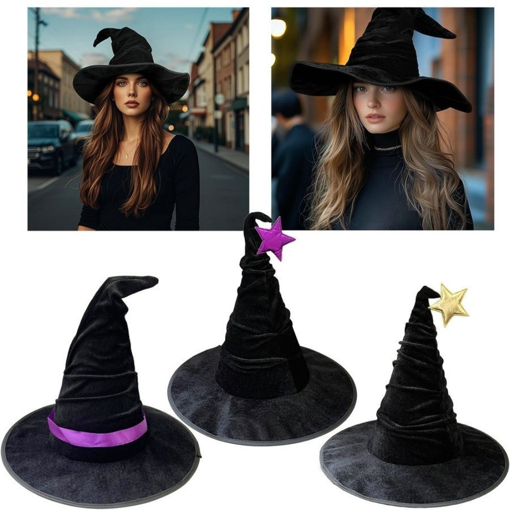 Easy Cosplay Prop - 보관하기 쉬운 벨벳 할로윈 마녀 모자