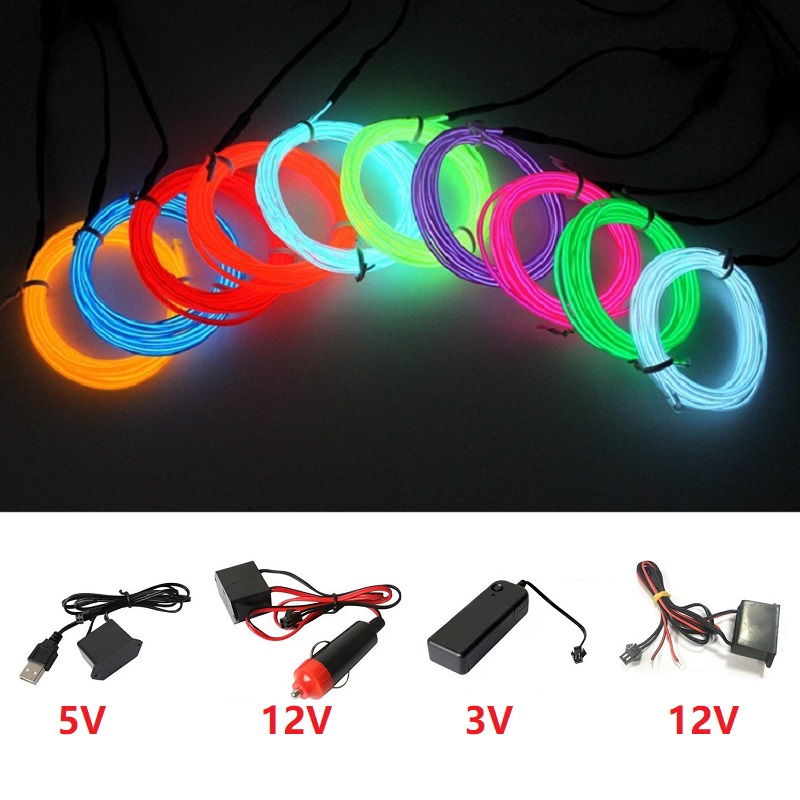 Led El Wire - 10m/5m/3m/1m 3V 배터리 5V USB 12V