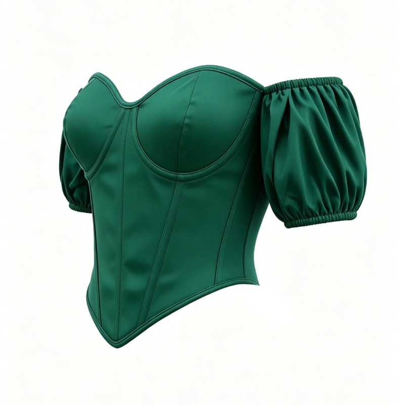 섹시한 그린 새틴 코르셋 탑, 짧은 소매, 푸쉬업 뷔스 - Boning Corset Steel 리뷰 및 가격